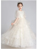 Beaded Ivory Lace Tulle Chic Flower Girl Dress